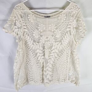 Express Floral Mesh Blouse Top Womens L Soft Girl Preppy Casual Summer Tropical